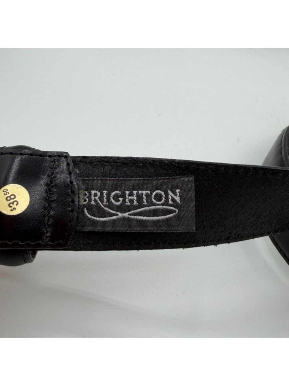 Vintage 1993 Brighton Black Leather Belt Brass Buckle 41723 Size M - Picture 6 of 6